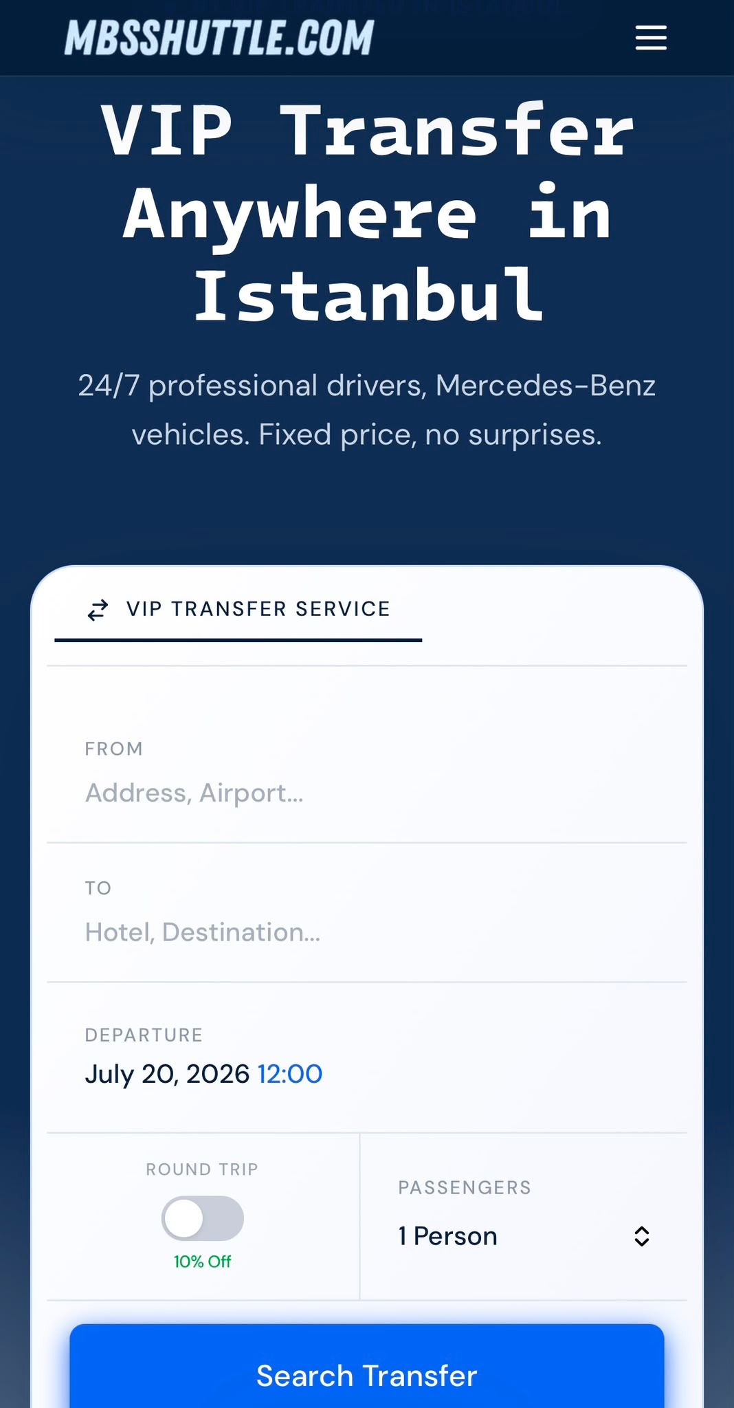 mbsshuttle.com — mobil görünüm