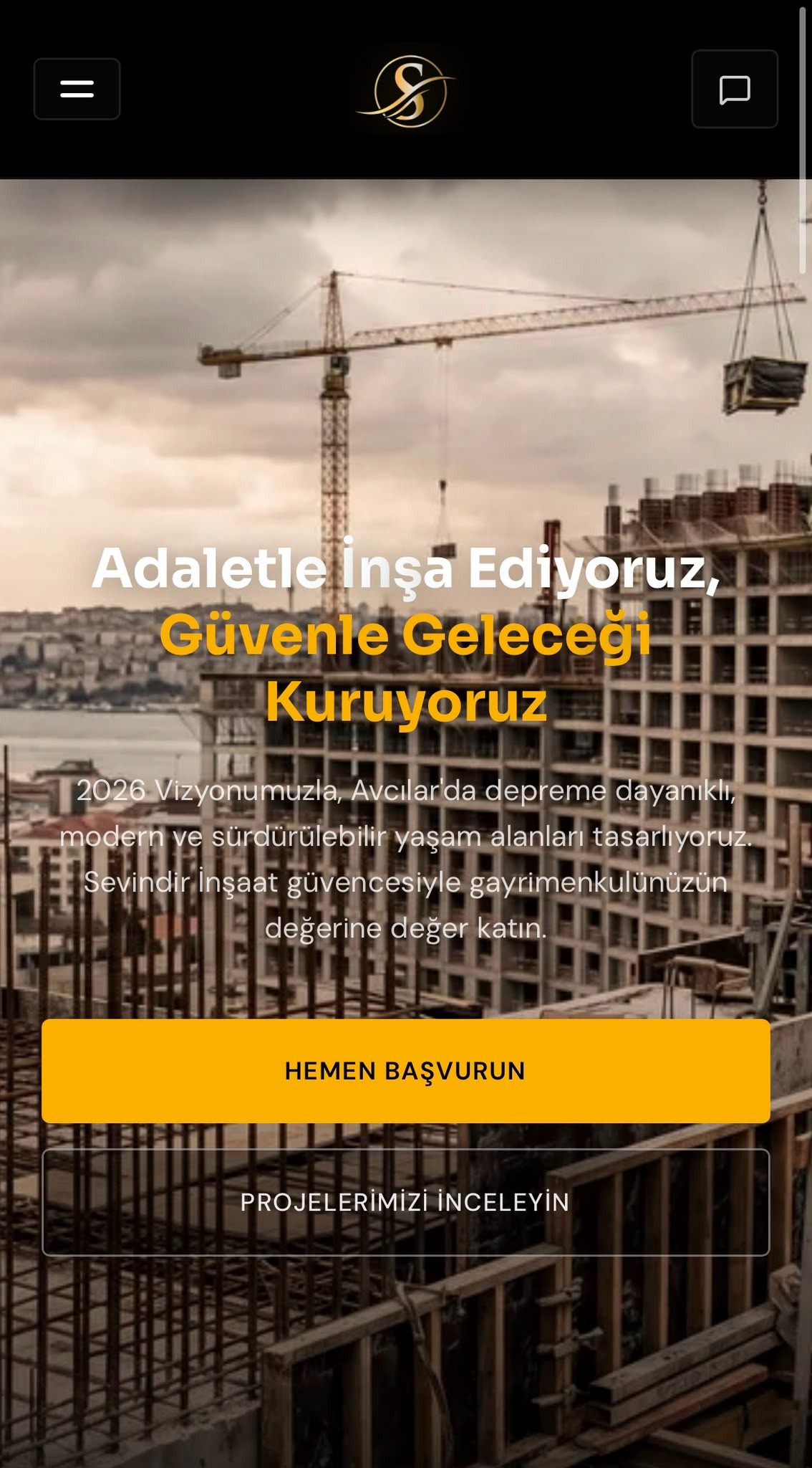 sevindirinşaat.com — mobil görünüm